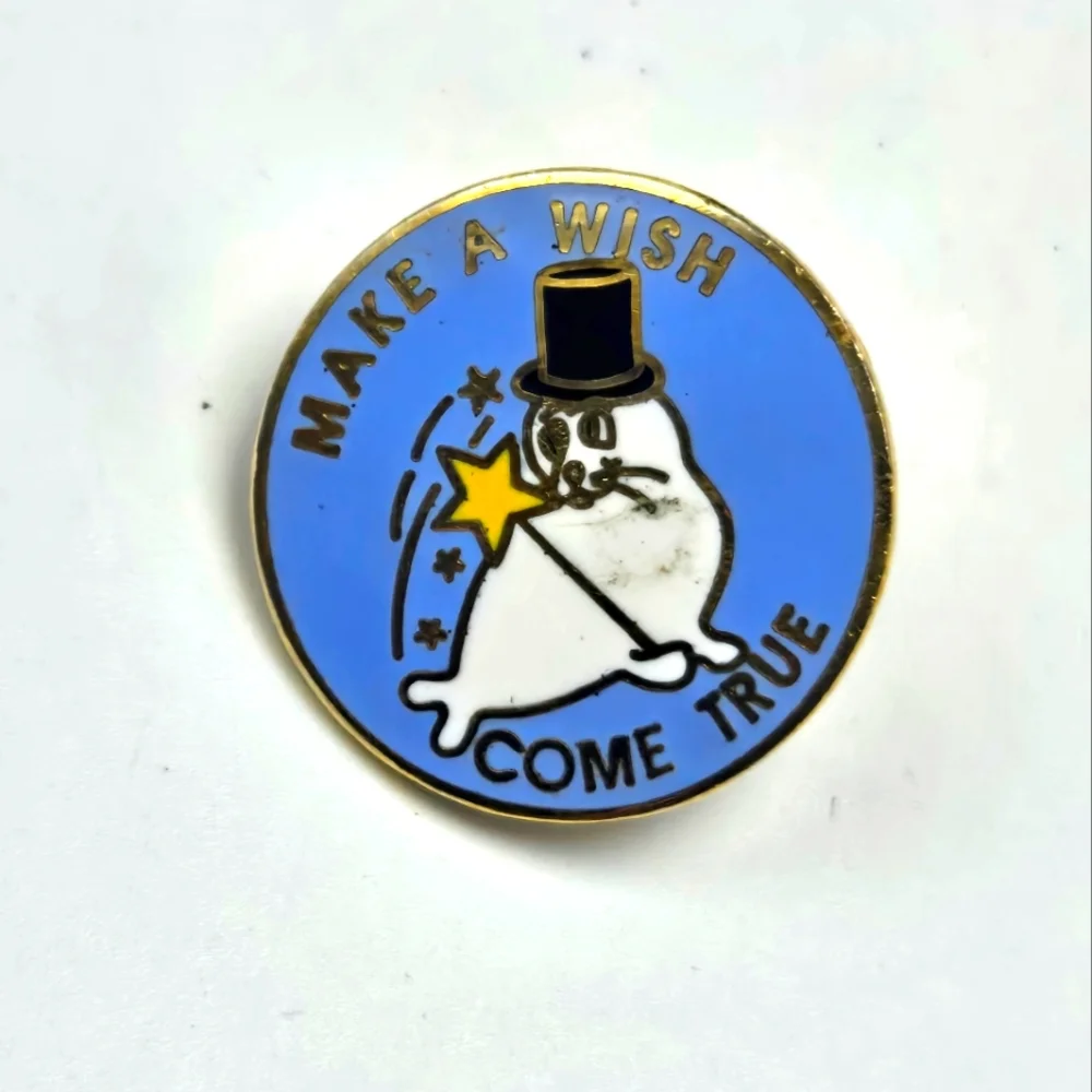 80's Make a Wish Come True Lapel Pin Magic Seal Pinback Statement Fashion VTG